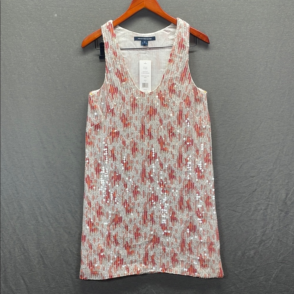 French Connection Orange and White Sequin Tank Top